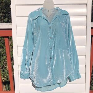 We The Free Plush Velvet Top in Light Blue
